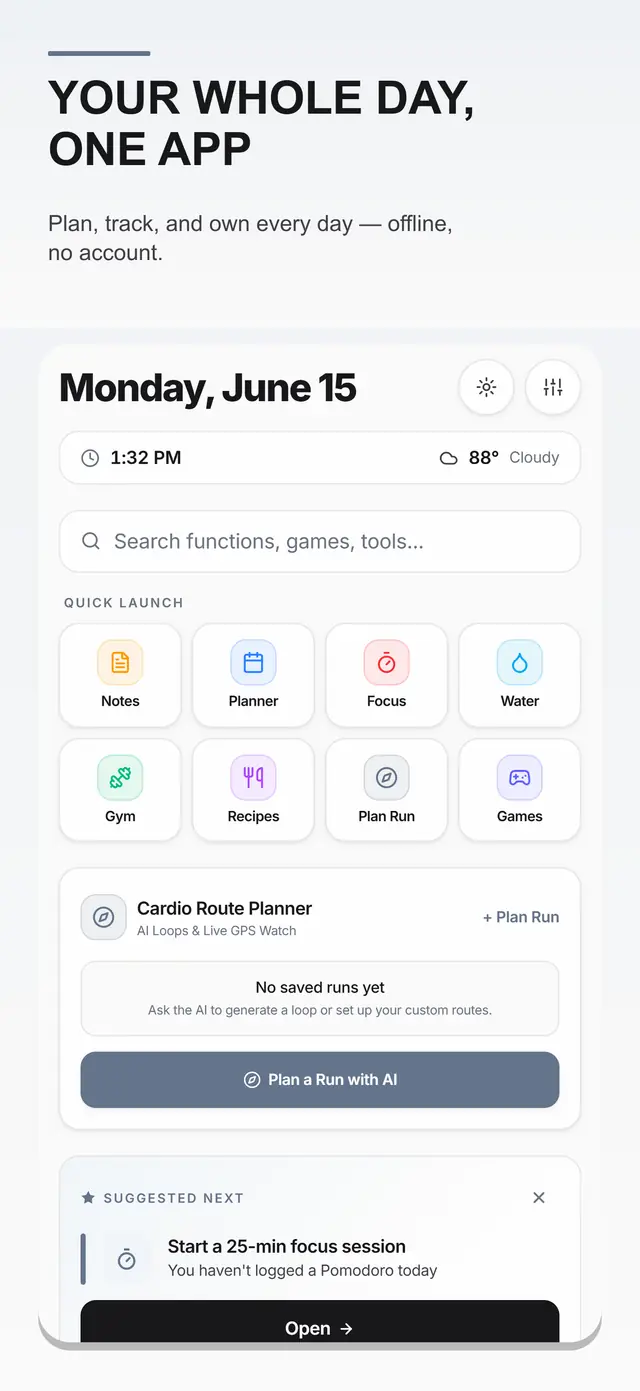My Daily Tool home screen beside the arcade