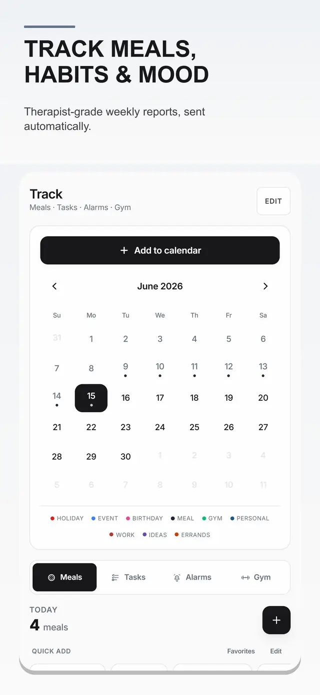 My Daily Tool tracker screen for meals, water, and routines